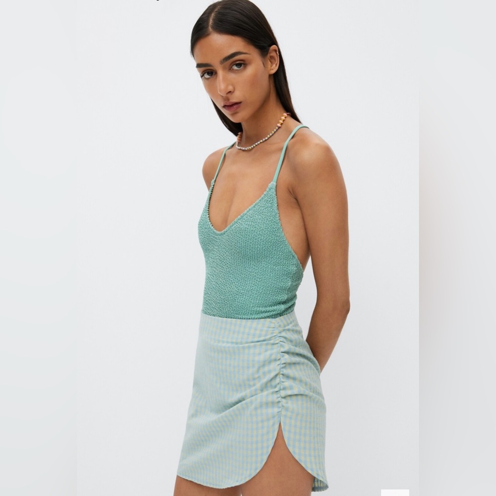 Mango Blue and Yellow Checkered Skirt